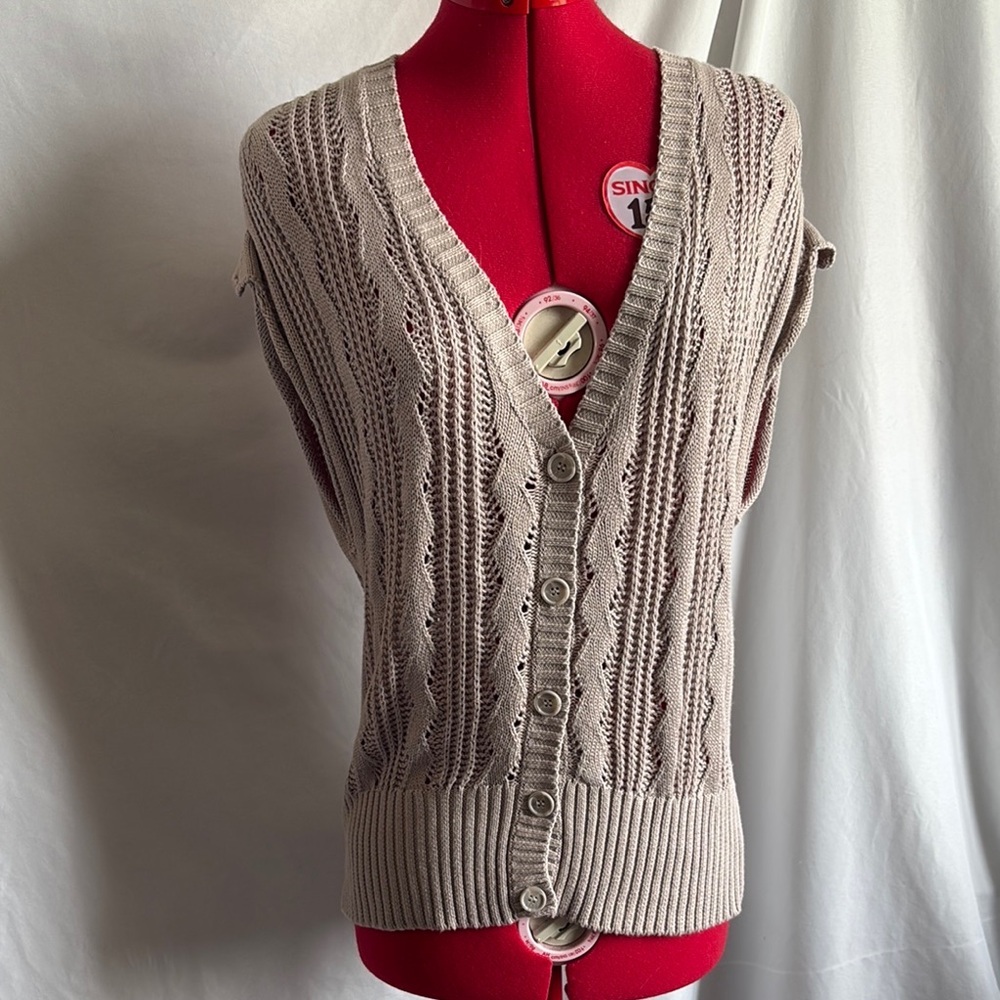 Andrea Jovine Taupe Knit Cardigan Vest LL140